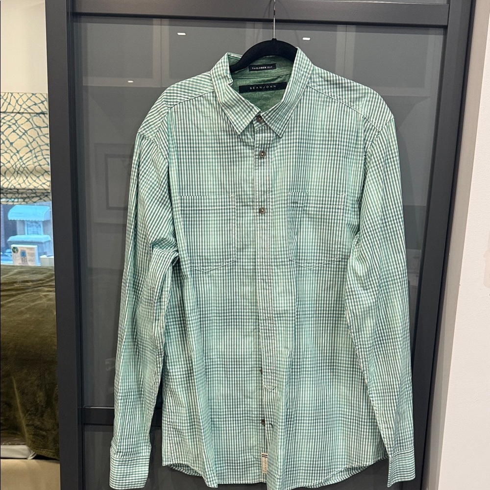 Sean John Men's Green Checkered Shirt